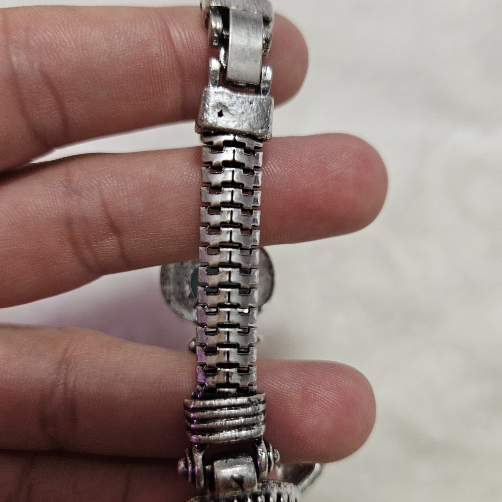 Hippie Boho tribal silver turquoise bracelet - Picture 5 of 7